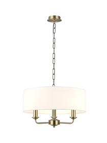DK0027  Banyan 45cm 3 Light Pendant Antique Brass, White